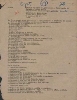 Programa de Laticínios do Curso Médio de 1939