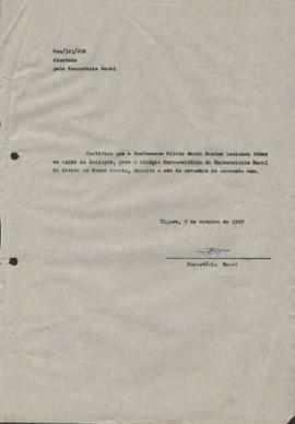 Certificado de aulas lecionadas para o Coluni - 1967